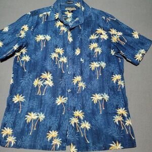 Casual Life Shirt Men L Blue Palm Trees Short Sleeve Rayon Island Vacation